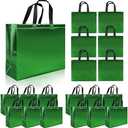 cabzymx Glossy Green Reusable Gift Bags 15 pcs, 12.6 x 4.7 x 11 In Large Gift Bags with Sturdy Base, Non-woven Reusable Party Bags Bulk for Birthday, Wedding, Easter, Holiday