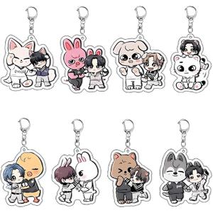 8PCS Stray-Kids Keychains Skzoo Keychain Acrylic Keyring for Stay Fans(Pink)