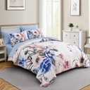 Luxudecor Floral Comforter Set King Size 7 Piece, Blue Flower Bed in a Bag, Elegant Floral Comforter with Sheet Set, Soft Microfiber Bedding Set for All Season (Blue, 104"x90")