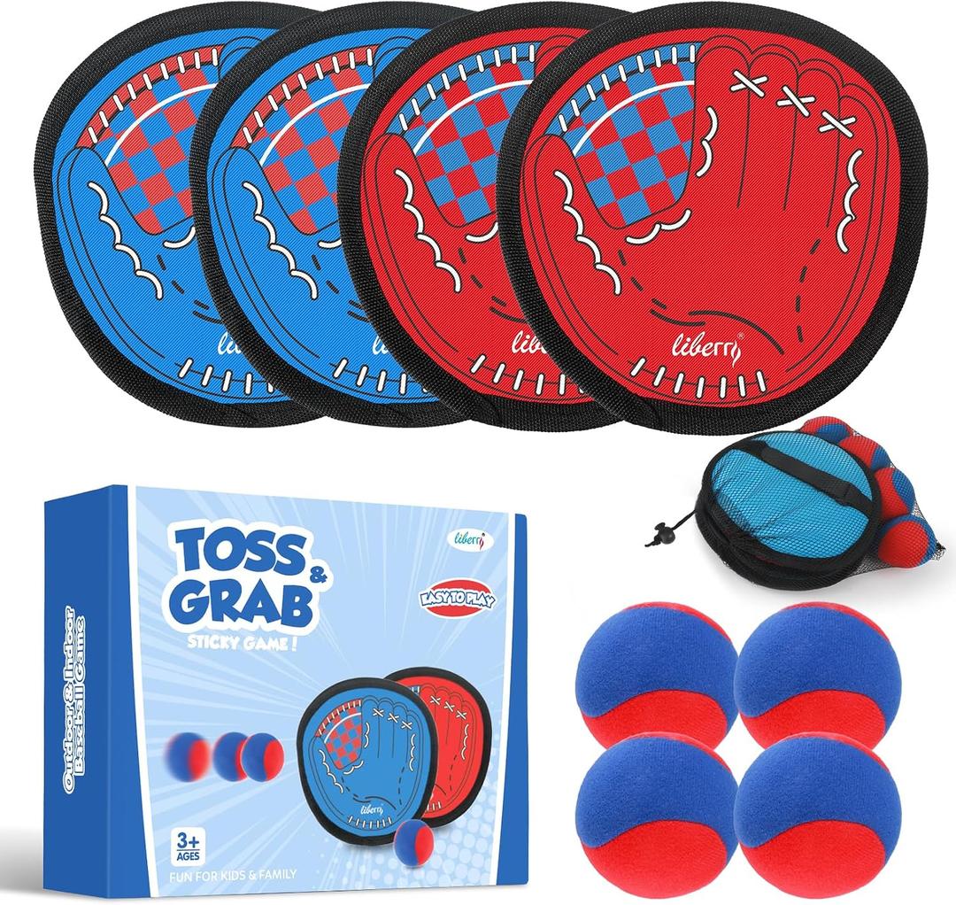Liberry Toddler Baseball Glove and Ball Set for Boys Girls 312, Toss and Grab Sticky Ball Game with Adjustable Mitts, Kids Sports Toy Gift for Outdoor Indoor Family Play