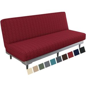 MAXIJIN Jacquard Futon Cover Stretch Armless Futon Sofa Cover Soft Futon Slipcover with Elastic Bottom Thick Sofa Bed Furniture Protector Covers, Machine Washable (Wine Red)