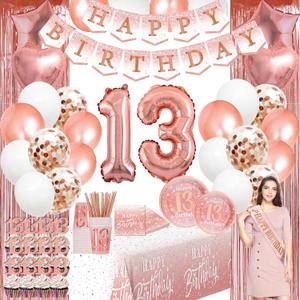13th birthday decorations for girls - rose gold party Banner,happy birthday balloon,party decorations