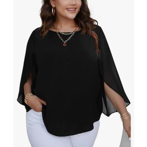 SCOMCHIC Plus Size Blouses for Women Summer Chiffon 3/4 Sleeve Tunic Tops Dressy Scoop Neck Casual Loose Flowy Shirts 5XL