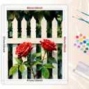 Rose Garden Fence Paint by Numbers Kit for Adults DIY Two Red Roses on White Fence Painting on Canvas 16x20 Inch, Acrylic Paint Set, Suitable for Beginners,Art for Home Decoration or Gifts