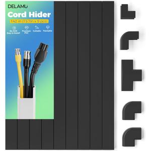 Delamu 142in Black Cord Hider Cable Hider, Cord Covers for 2-3 Wires on Wall, Premium Wire Hiders Wire Covers for Cords on Wall, Easier Setup TV Cable Cover Management Kit, W0.94 H0.47in, Black