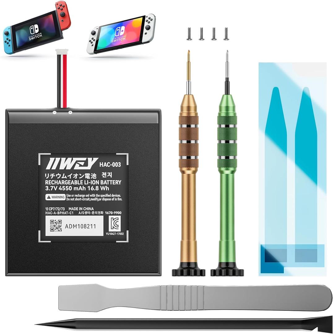 IIWEY HAC-003 Battery Replacement and Repair Tools Kit Compatible with 2017 Nintendo Switch and Switch OLED Game Console, 4550mAh Battery Replacement for Old Batteries, Increase Game Time