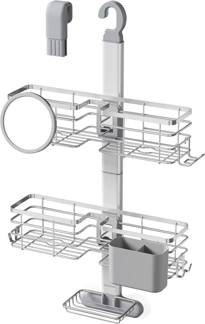 Adjustable Shower Caddy Hanging Over Shower Head, Storage Organizer Rack
