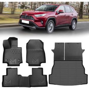 TPE Automotive Floor Mats & Cargo Liner Custom for Toyota Rav4 2019-2025 (Include Hybrid), All Weather Cover Protection Waterproof Black Front & Rear Row Full Set Car Mats & Backrest Mats, 6PCS