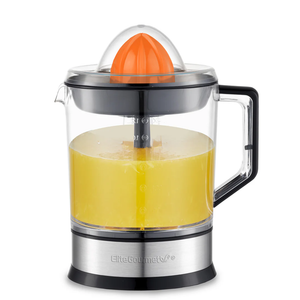 Elite Gourmet ETS740 BPA-Free 40-Watt Electric Citrus Juicer with 2 Cones, Compact, Large Volume, Pulp Control, Oranges, Lemons, Limes, Grapefruits with Easy Pour Spout, 1.2L, Black/Stainless Steel