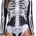 Womens Halloween Skeleton Bodysuit Festival Rave Outfits Cosplay Long Sleeve Body Suit (X-Large)