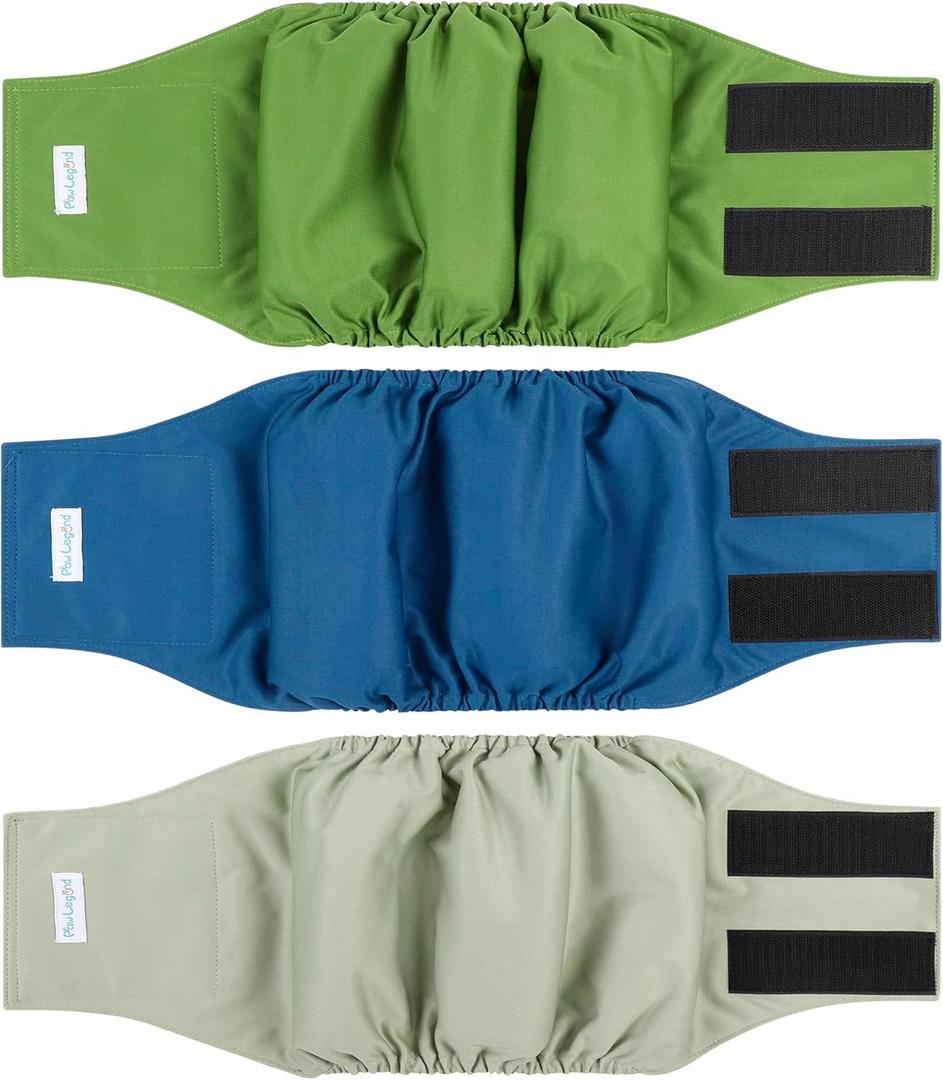 Paw Legend Washable Dog Belly Band Wrap Diapers for Male Dog | High Absorbing Puppy & Doggy Diapers Male (3 Pack,Army,Grey,Navy,Large)