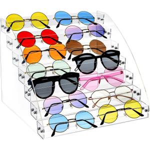SOUJOY 7 Tier Sunglass Organizer Stand, Acrylic Sunglass Holder, Clear Nail Polish Display Stand, Eyewear Countertop Storage Tray for Highlighting Glasses, Makeup, Essential Oil
