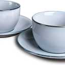 Bosmarlin Ceramic Coffee Cup Mug with Saucer Set of 2 for Latte, Cappuccino, Tea, 8.5 Oz, Dishwasher and Microwave Safe(Grey&Blue, 2)