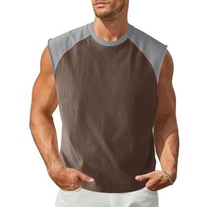 Minclouse Men's Casual Raglan Sleeves Tank Tops Sleeveless Crew Neck T Shirts Color Block Tees (M)