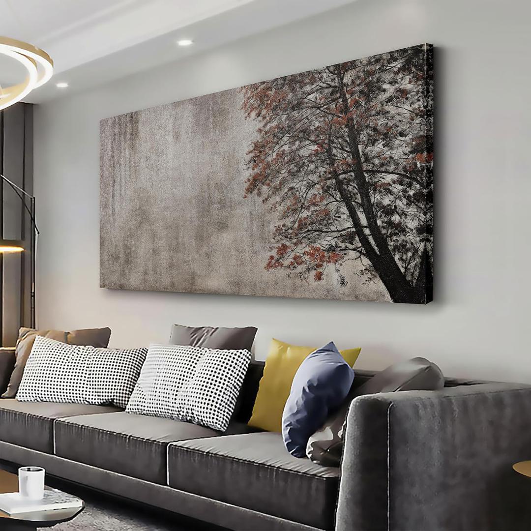 Wall Art Abstract Art Vintage Wall Decor Tree Painting Wall Decor Modern Retro Home Decor Tan Canvas Painting Framed Artwork for Living Room Bedroom Office 20" x 40"