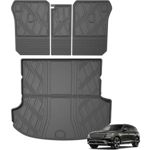 Cargo Mat Compatible with 2021-2025 2026 Genesis GV80 Trunk Mat (Only for 5-Seat) - Custom Fit All Weather Cargo Liner and Backrest Mat GV80 Accessories (Cargo Mat + Seatback Mats)