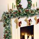 9FT Prelit Christmas Garland with Lights, Battery Operated Lighted with Pine Cones & Red Berries, Snowy Winter Decor for Mantle, Fireplace Perfect for Indoor & Outdoor