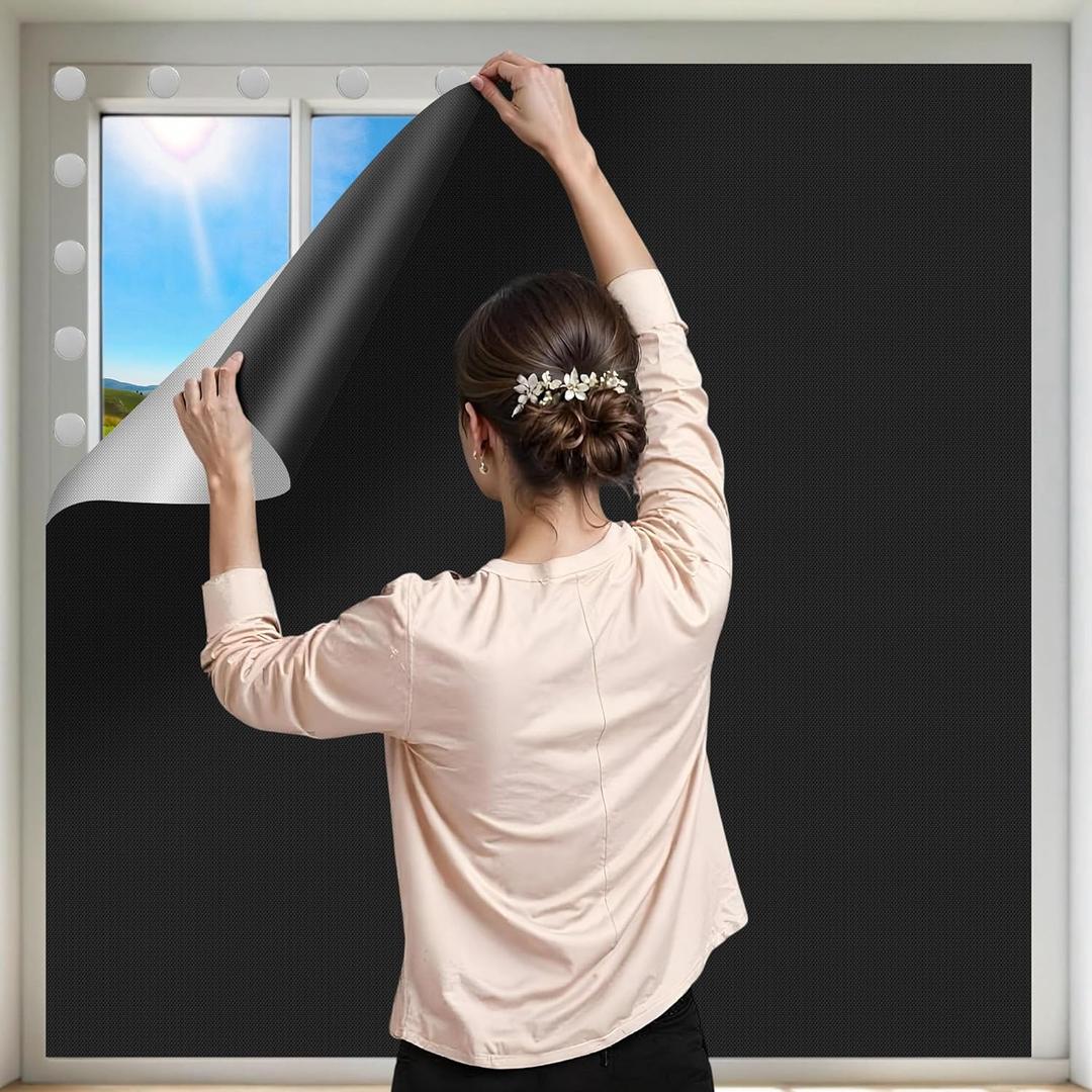 100% Black Out Window Cover Portable Blackout Shades Adhesive Thermal Blackout Blinds No Drill Guard Blind for Window Shades Temporary Room Home 40" x 57" Darkening Shades for Skylight RV Dorm
