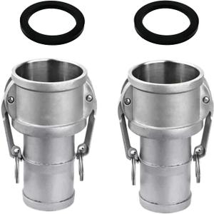 2PCS Global Type C Cam and Groove Hose Fitting, Socket x Hose ID Barbed, with 2 PCS Camlock Gasket Fitting(1")