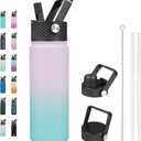 BJPKPK Insulated Water Bottles with Straw Lid, 22oz Cold & Hot Thermo, Stainless Steel Metal Water Bottle with 3 Lids, Reusable Thermo, Cups, Mugs for Daily Use-Lavender Green