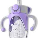 Bunnytoo Baby Sippy Cup with Weighted Straw for Infants 6-12 Months, 8oz Toddler Drinking with Handles, BPA-Free, Transition Trainer for 1+ Year Old (Purple)