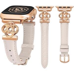 Wearlizer Slim Leather Band Compatible with Apple Watch Bands Women 38/40/41/42/44/45/46/49mm, Fancy Dressy Designer Thin Strap with Celtic Knot for iWatch Series 11 10 9 8 7 6 5 4 3 SE/Ultra 3 2 1, Starlight/Rose Gold Wearlizer Slim Leather Band Compatible with Apple Watch Bands Women 38/40/41/42/44/45/46/49mm, Fancy Dressy Designer Thin Strap with Celtic Knot for iWatch Series 11 10 9 8 7 6 5 4 3 SE/Ultra 3 2 1, Starlight/Rose Gold