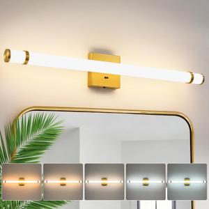 LED Modern Bathroom Light Fixtures Over Mirror - 31 Inch Gold Vanity Lights for Bathroom with Acrylic Shade 19W Dimmable 5CCT Bathroom Sconces Wall Lighting (Built-in Dimmer)