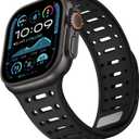 Compatible with Apple Watch Band 49mm 46mm 45mm 44mm 42mm 41mm 40mm 38mm, Magnetic Silicone Sport Breathable Strap for iWatch Ultra 3/2/1 SE3 Series 11 10 9 8 7-1 (49/46/45/44/42, Black)