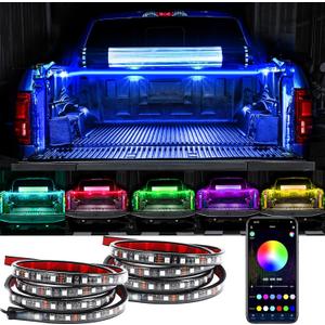 2PCS 60 Inch RGB Truck Bed Light Strip Kit with App Control, 180 LEDs Neon Accent Lights, Ultra Long Cable, IP68 Waterproof for Truck, Boats