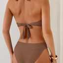 Aidonger Bikini Sets for Women Halter Two Piece Bathing Suit V Neck Tie Back Swimsuit (Brown, S)