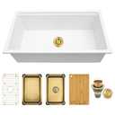 MONSINTA 31 Inch Kitchen Sink, 31" x 18" x 9" Single Bowl Undermount White Kitchen Sink With Workstation, 31" x 18" Deep and Large Granite Composite Quartz Kitchens Sinks With Gold Accessories