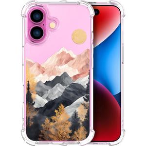Cases Compatible with iPhone 16 Case for Women Cute Phone Case Clear Design, 16 Case Transparent Cool Kawaii Protective,Beautiful Mountain Hill Landscape