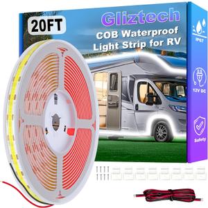 Gliztech RV Awning Lights 20FT, Camper Awning Lights for RV Canopy Exterior, IP67 12V White COB Waterproof Underglow Led Light kit for Motorhome, Travel Party, Trailers, Food Trucks
