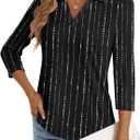 3/4 Length Sleeve Womens Tops Dressy Casual V Neck Polo Shirts Business Work Blouses 2025 Trendy Tunic Top (Large)