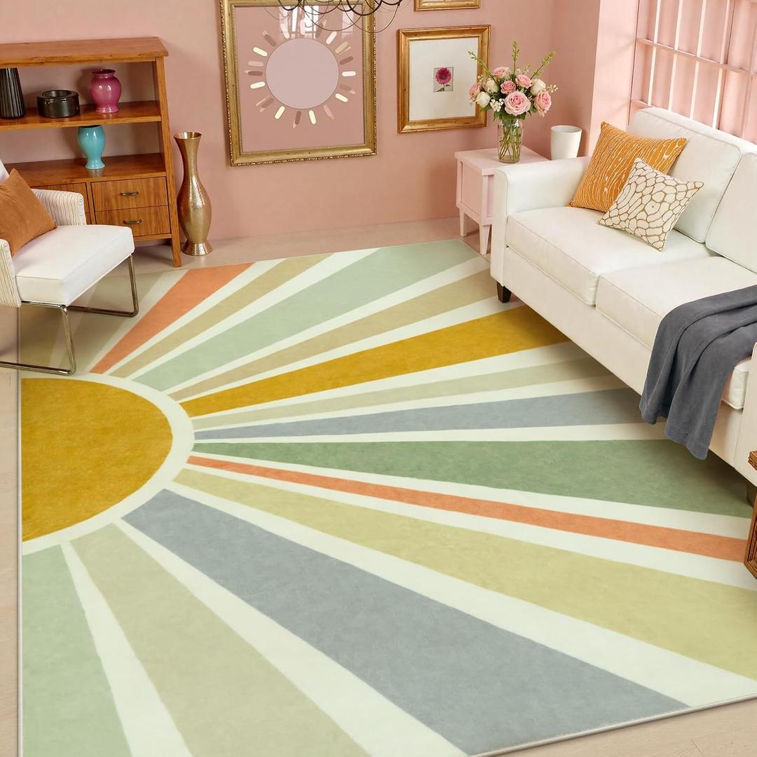 STARUIA Sun 8x10 Washable Area Rugs for Living Room, Non-Slip Backing Large Boho Rainbow Nursery kids Area Rug for Bedroom, Carpet Rug for Dining Guest Room Classroom Office Nursery Kids(Monet, 8'x10')