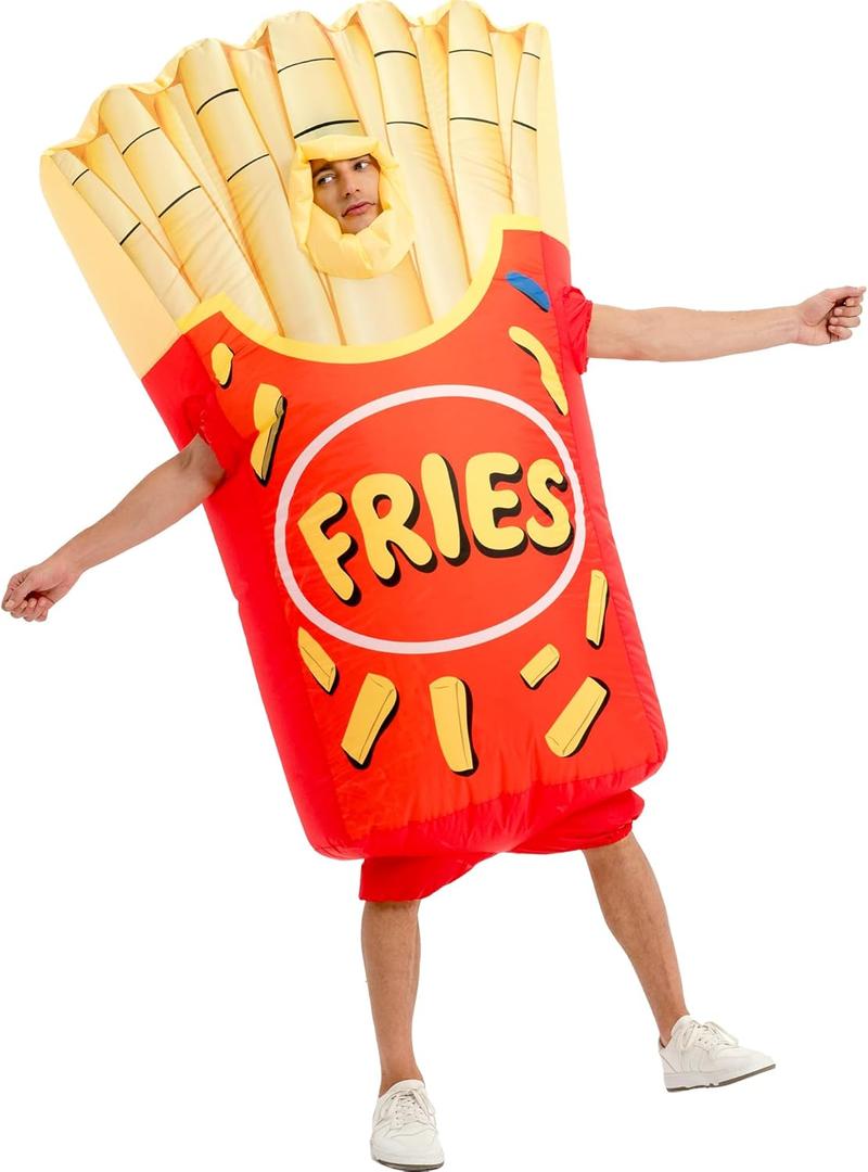 One Casa Inflatable Costume Adult,Blow Up French Fries Suit,Full Body Chips Halloween Costumes for Men Women