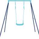 Kids Adventure Swing Set with A-Frame Stand, Adjustable Sturdy Metal Swing for Backyards & Gardens, Ideal Gift for Ages 3-10 (Blue)