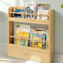 22.8 Inch Kids Bookshelf, Natural Wood Kids Book Shelf Wall Mount Organizer Shelves Bookcase Children Reading Nook Boho Decor for Kids Room Living Room Playroom Bedroom, 2 Tiers