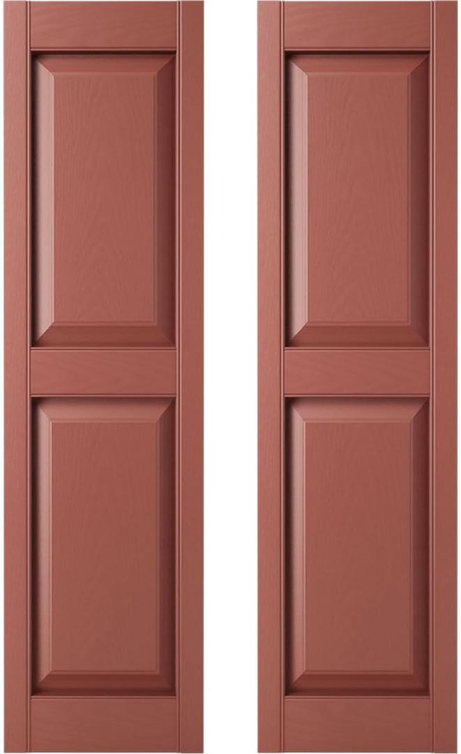 Builders Edge 14.5 in. W x 44 in. H, Custom Two Equal Panels, Raised Panel Shutters, Includes Matching Installation Spikes (Per Pair), 027 - Burgundy Red