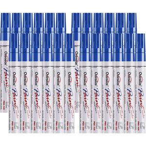 Overseas Blue Paint Pens Permanent Markers 24 Pcs, Oil Based Paint Markers Set, Quick Drying, Waterproof, Medium Tip Marker Pens for Metal, Rock, Wood, Plastic, Canvas, Glass, Stone, Rubber, Paper