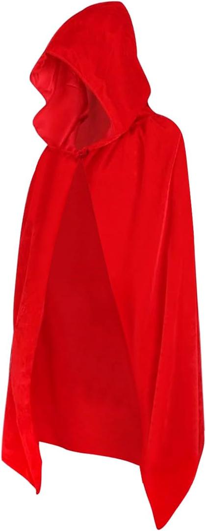 Kids Halloween Christmas Costumes Cape Velvet Hooded Cosplay Party Cloak Wizard Robe (Red(Thick)) US-9