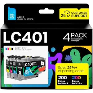 LC401 LC-401 Ink Cartridges Compatible for Brother 401 LC401 LC 401 Ink Cartridges Work with MFC-J1010DW MFC-J1012DW MFC-J1170DW Printers (3 Pack,BK/C/M/Y)