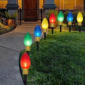 Jumbo C9 Christmas Pathway Lights Outdoor, 2 Pack 7FT Christmas Yard Decorations with 8 Jumbo C9 LED Strawberry Multicolor Bulbs Christmas Walkway Lights for Outside Holiday Lawn Garden Driveway Decor (14FT)