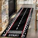 Racing Car Track Runner Rug,1.3x7ft, With Starting Point Car Racing Contest Game Mat Black Honeycomb Geometry Rugs for Bedroom Playroom Bedside, Black White Plaid Indoor Floor Mat for Adults Kids