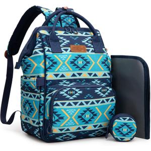 Montana West Wrangler Diaper Bag Backpack Aztec Travel Backpack Purses Western Multi-Function Baby Bags for Mom with Waterproof Insulated Pockets (Navy)