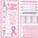 100 Set Breast Cancer Awareness Pens Bulk Pink Ribbon Ballpoint Pens with Motivational Cards Bags Breast Cancer Awareness Accessories Items for Women Survivor Public Events Gift Supplies