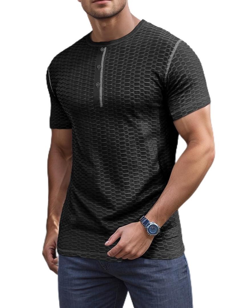 QOSOQ Men's Muscle T-Shirt Bodybuilding Gym Tee Short Sleeve Workout Shirts Fashion Shirt Black (Black, XXL)