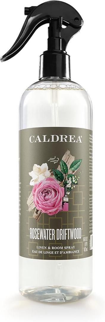 Caldrea Linen And Room Spray Air Freshener, Made With Essential Oils, Plant-Derived And Other Thoughtfully Chosen Ingredients, Rosewater Driftwood Scent, 16 Oz
