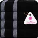 CASA COPENHAGEN, Solitaire, 600 GSM, 27x55 Inches Large Bath Towels, Set of 4 Towels, Super Soft and Absorbent, Egyptian Cotton Towels for Bathroom & Shower - Jet Black