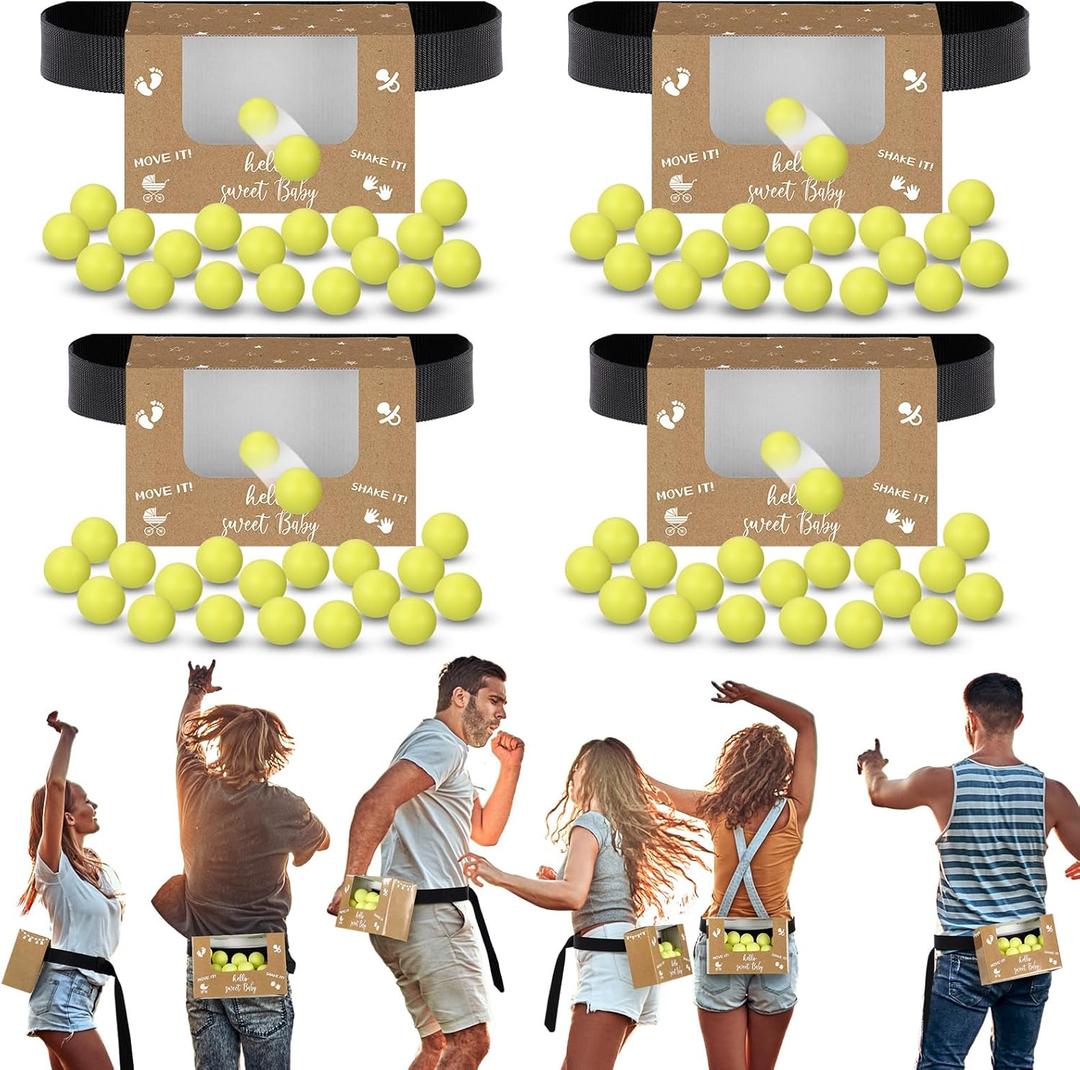 Lunmon 4 Sets Brown Kraft Paper Baby Shower Swing Shaking Balls Activity Set for Adult Novelty Twerk Includes 40 Balls, Ribbon & Cardboard Boxes Bridal Shower for Outdoors Indoors